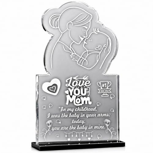 Image of DIGI ARTS Mom Acrylic Plaque Gift - Clear Engraved Acrylic Desk Decor, Thank You Mom Keepsake from Son or Daughter, Birthday & Mother's Day Gift for Mom, Tabletop & Home Decoration 12x14(cm)