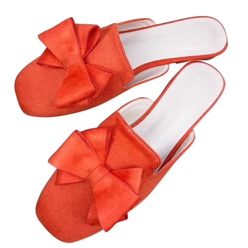 Stunner Flat Mules for Women Cute Bowknot Flat Slippers Comfortable Closed Toe Slip On Backless Shoes