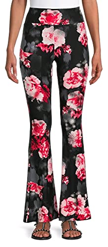 Junior's Red Floral High Rise Flare Pants - X-Large