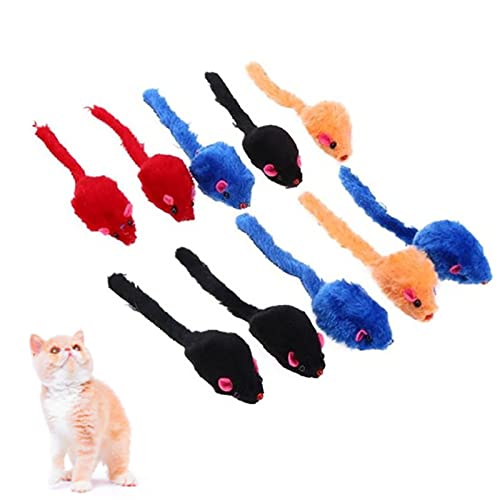 Jouets moelleux pour chat - Souris - Souris - Souris douce et moelleuse - Jouet interactif avec plumes pour chat - Pour jouer (couleurs aléatoires) - Lot de 10