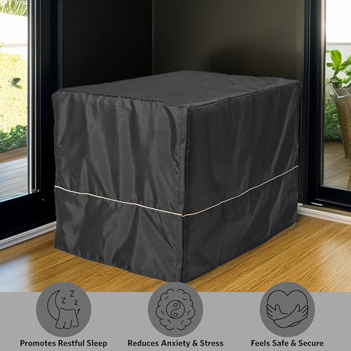 Hundeboxabdeckung, 91 cm, Größe M, Schwarz, Polyester-Sichtschutz für Hundeboxen, passend für die meisten Standard-Boxen, maschinenwaschbar, hilft Bellen & Kauen zu reduzieren