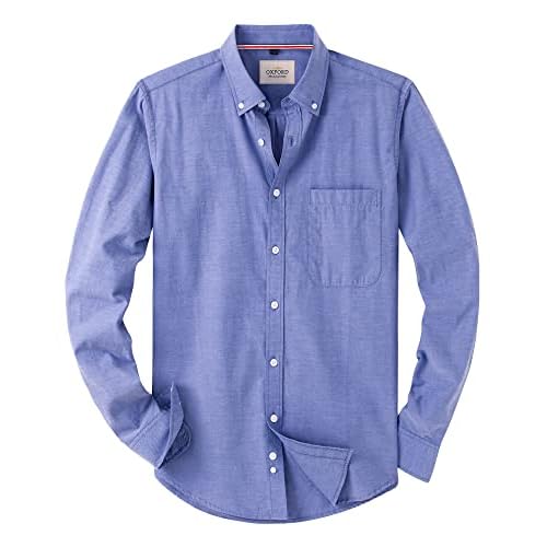 Alimens & Gentle Mens Solid Oxford Shirt Long Sleeve Dress Shirt Work Casual Button Down Shirts with Pocket