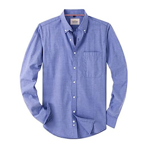 Alimens & Gentle Men's Solid Oxford Shirt Button Down Collar Long Sleeve Shirts with Pocket