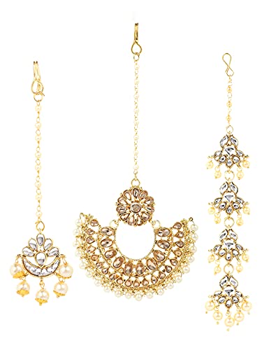 Yellow Chimes Maang Tikka for Women 3 Pcs Kundan Maang Tikka Traditional Gold Plated Ethnic Maang Tikka for Women and Girls. (B0CZ9KYK31) Amazon Price History, Amazon Price Tracker