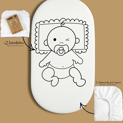 Thermikoa Set mit 2 Spannbettlaken aus Musselin für Babyschale, Babybett oder Stubenwagen, 100 % weiche und atmungsaktive Baumwolle, verstellbar, waschbar, für Babys, Weiß, 36 x 78 cm