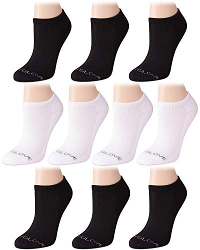 Body Glove Womens Cushioned Comfort No-Show Athletic Performance Lowcut Socks (10 Pack), Black/White, Size Shoe Size: 4-10