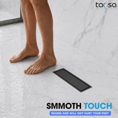 Image of Tapsa Tile Insert Floor Drain | 304 Stainless Steel | Invisible Shower Drain Channel | Shower Drain Channel | Water Drain Channel | with Cockroach Trap. (8X4, Black Matte 20 mm)