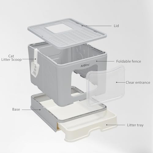 Caja de arena cerrada XL plegable para gato con tapa miniatura 6