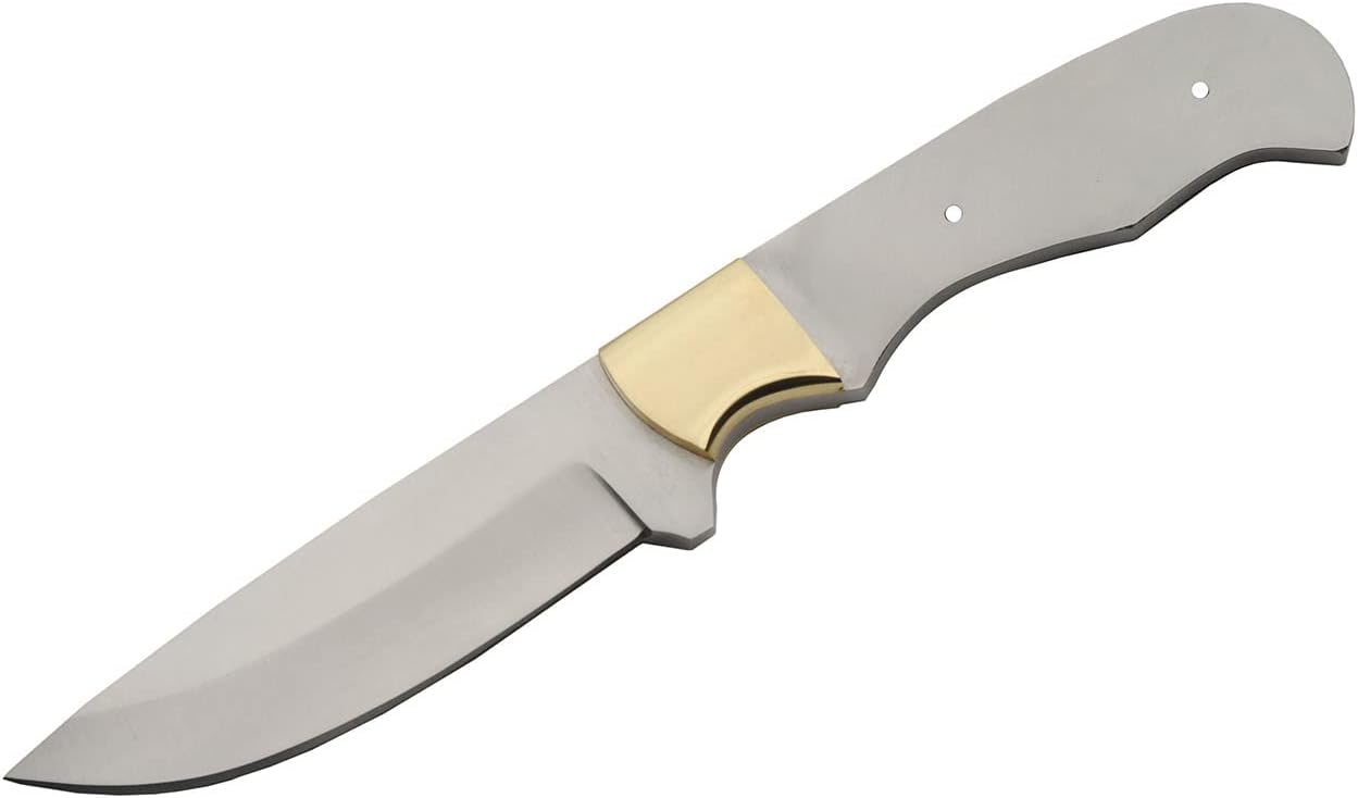 Supplies 8.25” Full Tang Straight Point Blade Blank Knife for Men - DIY Fixed Blade Knife with Sheath, Stainless Steel Blade Blank with Brass Bolster