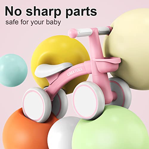 Umatoll Baby Balance Bike For 1 Year Old Boys Girls, 12-24 Months Toddler Balance Bike With Removable Basket, Adjustable Seat, 4 Wheels Infant Bike, First Birthday Gift, Pink #TOP5