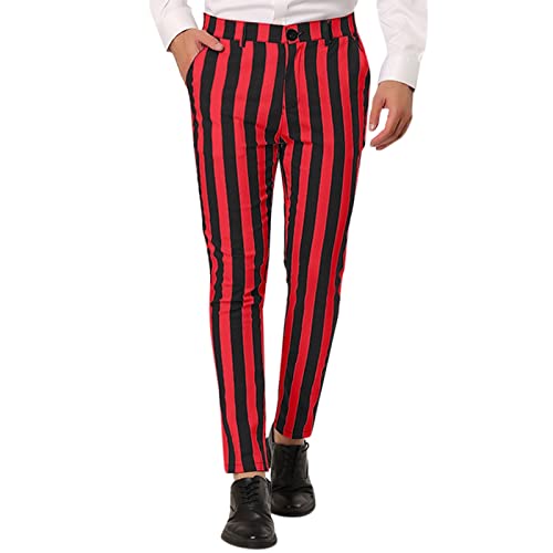 Mens Cargo Pants Suit Trousers Men Striped Slacks for Men's Flat Front Stripes Printed Business Formal Trouser Straight
