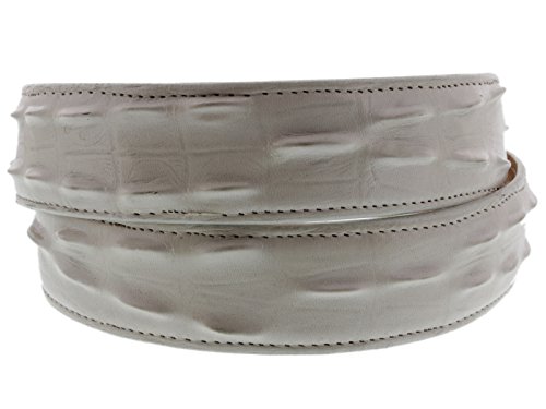 El Presidente Mens Off White Belt Crocodile Tail Print Leather Belt Silver Buckle2