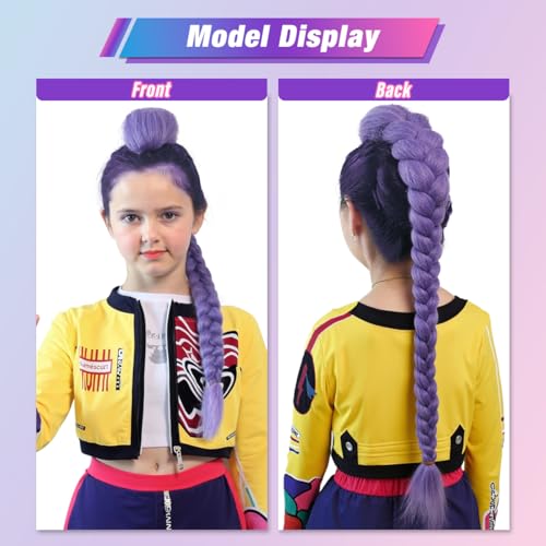 FantaLook Long Purple Braided Cosplay Wig Dress up Accessories with Clips for Halloween（Only Braid）4