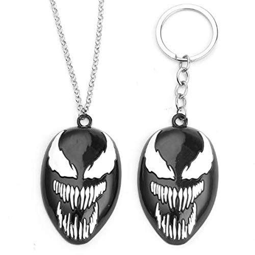 2PCS Black Spiderman Venom Venom Deadly Guardian Necklace Keychain (Keychain + Key Chain)