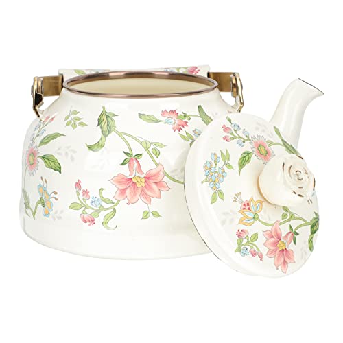 Doitool Vintage Enamel Tea Kettle, Ceramic Enamel Teapot Tea Kettle For Stovetop,Large Porcelain Enameled Teakettle，2.5L (Floral) 24.5X23Cm #TOP1