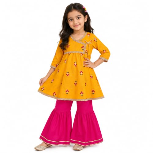 Image of LITTLE GINNIE Girls Kurta Sharara Set | Traditional Ethnic Wear for Kids
