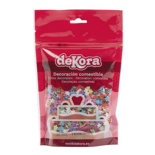 dekora - Confetti de Sucre en Petites Étoiles Colorées - Ajoutez une Touche Amusante et Colorée à vos Gâteaux, Cakes et Cupcakes