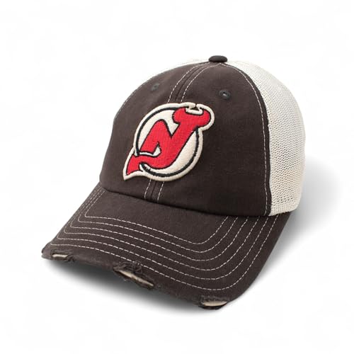 AMERICAN NEEDLE Officially Licensed NHL Hockey Orville Team Hat Distressed Dad Cap Adjustable Authentic New (New Jersey Devils (Black/Stone))