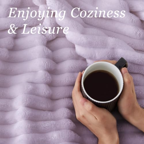 Image of BEDELITE Ribbed Twin Blanket for Couch & Bed, Lavender Fog, 60 inchx80 inch | Ultra-Soft Plush Fleece, Cozy, Warm Yet Lightweight, Ribbed Texture, Home Decor, Machine Washable, Giftable, All-Season Use