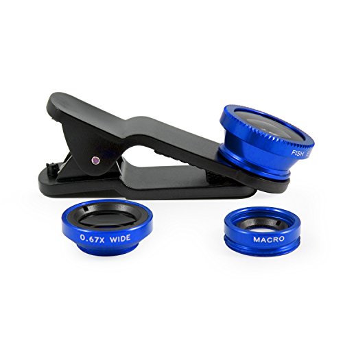 Belmalia 3in1 set visoog tot 180°, macro, groothoeklens, bijv. iPhone 4 5 6, iPad Mini, Samsung Galaxy Note S3 S4 S5 S6, blauw
