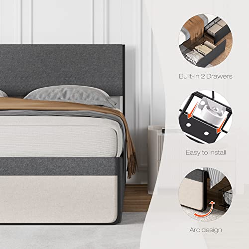 Idealhouse Queen Size Bed Frame With 2 Storage Drawers, Platform Upholstered Bed Frame With Headboard, Mattress Foundation With Steel Slat Support, No Box Spring Needed #TOP4