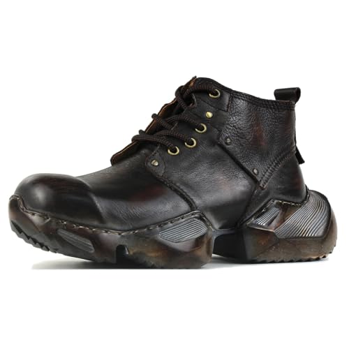 Mens Vintage Fashion Sneakers Retro Casual Shoes Calfskin Leather Chukka Moto Boots CD-5008-S-5-Vintage-US-R