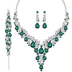 D-Silver Green Necklace Dangle Earrings Bracelet Set