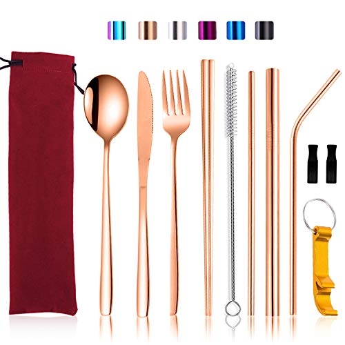 Travel Silverware Set with Case, Reusable Camping Eating Utensils Set,Portable Stainless Steel Cutlery