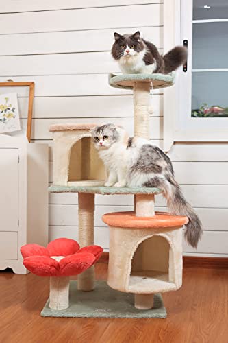 Hyabi 42.7 Inch Flower Cat Tree Tower Condo Furniture Apartment Plush Habitat Kitten Amusement Platform With Scratch Posts Toy Ball Pet House Play (Medium 42.7" H) #TOP1