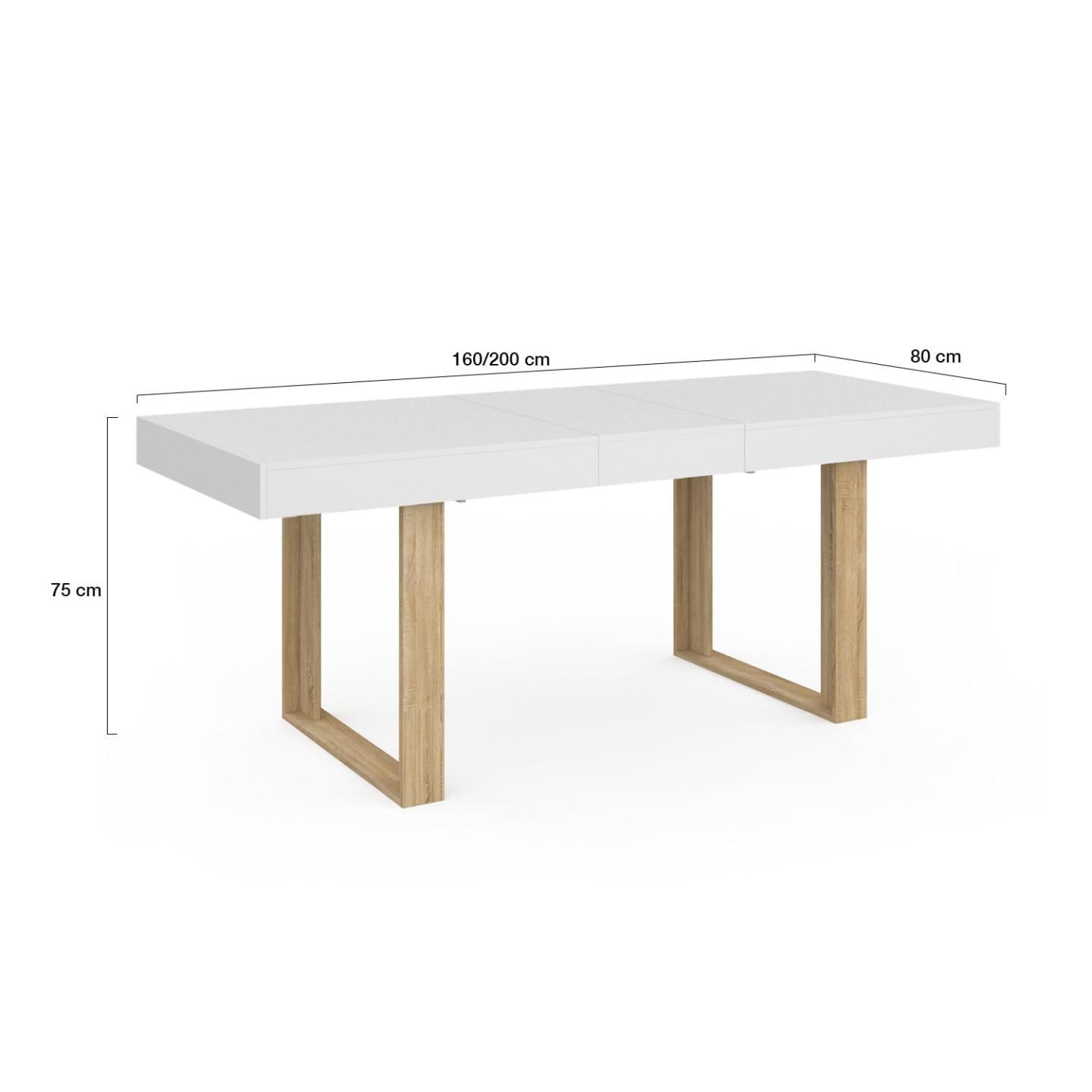 IDMarket Phoenix - Mesa de comedor extensible rectangular (4 – 8 personas), color blanco, patas de madera 160 – 200 cm)