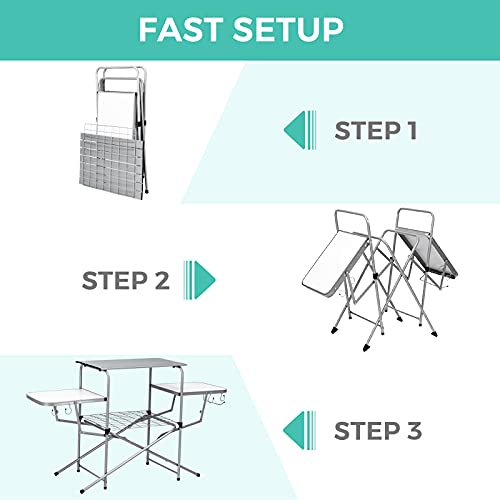 Tangkula Mesa Plegable para Parrilla, Mesa de Cocina de Camping de Aluminio con Estación de Cocina, Ganchos, Mesa Portátil para Acampar con Estantes Organizadores y Bolsa de Transporte, Ideal para Picnic, BBQ, Fiesta, Exterior miniatura 7