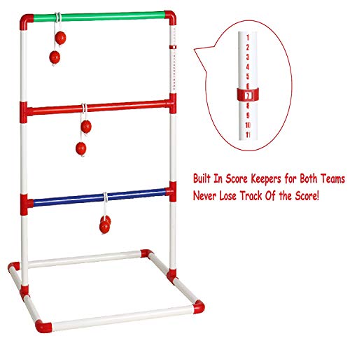 Win SPORTS Ladder Toss Outdoor Game Set Indoor Ladder Ball Toss Game with 6 Weighted Bolos, Carrying Case and Sand Weighted PVC Piping,Games for Adults, Kids, Family