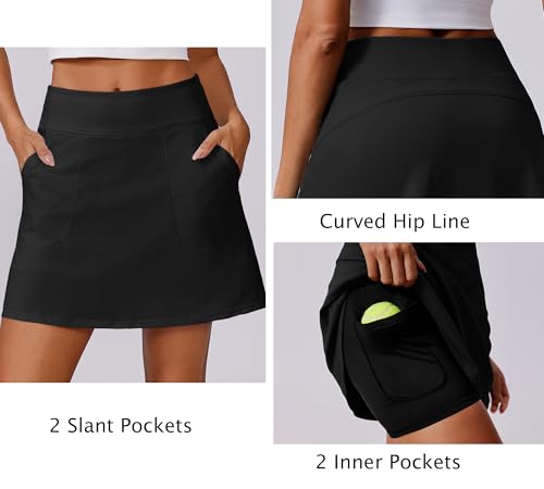 PINSPARK 18" Golf Skorts for Woman High Waisted Tennis Skirt UPF 50+ Athletic Skort Skirts with 4 Pockets Workout Pickleball3
