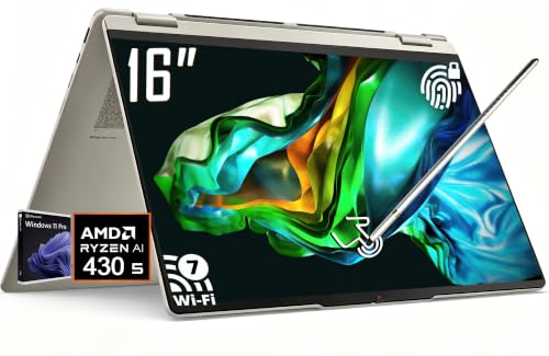 Image of Lenovo Yoga 7a 2-in-1Copilot+ PC Laptop, 16 inch 2K LCD Touchscreen, AMD Ryzen AI 5 430(Upto 50 AI Tops), 16GB LPDDR5X, 512GB SSD, WiFi 7, Backlit KB, Fingerprint, 1080P Webcam, Win11 PRO