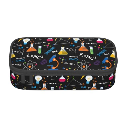 Image of Science Chemistry Biology Physics Pattern Large Pencil Case With Zipper Compartments Stationery Pencil Bag For Kids Teens Students School Supplies