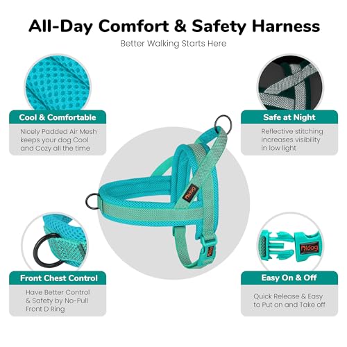 Image of Didog No Pull Dog Harness for Small Dogs, Breathable Mesh Padded, Green, S