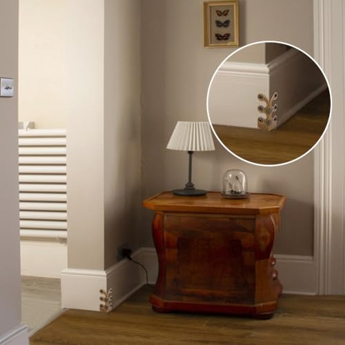 Image of 6Pcs Brass Corner Protectors Vintage Metal Wall Decorative Corner Protector Skirting Baseboard Corner Covers Dust Corners for Tirm Furniture Walls Wood Box Edge Clear Frames Protect (Bronze)