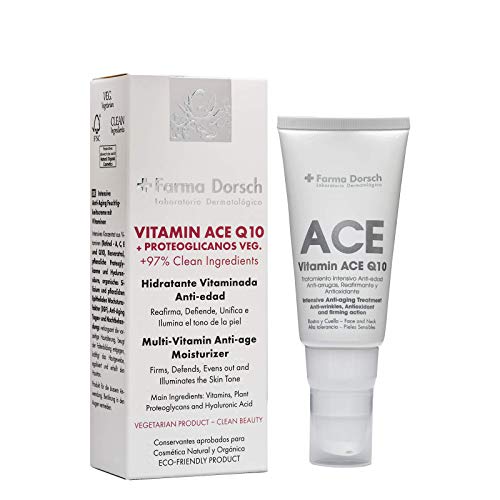 FARMA DORSCH- Crema Hidratante Facial Mujer Antiedad. Vitamina A, Vitamina C, Vitamina E, Coenzima q10, acido hialuronico.Crema Antiarrugas mujer, efecto lifting.Estimula producción de Colageno(50ml)