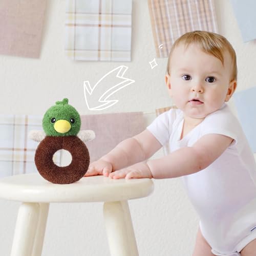 Image of Karenhi Mallard Duck Green Stuffed Animal Little Stuffed Animal Praying Baptism Soft Plush Snuggle God's Toy Embroidered Religious Gifts for Boys Girl Baby Shower Mom Barnyard Nursery Decor Doll Toy