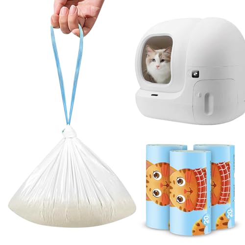 60 Sacchetti Lettiera Gatto 58 x 35CM Sacchetto Lettiera per Gatto con Cordoncino Sacchetti per Escrementi di Animali Domestici per Lettiera Elettrica Autopulente