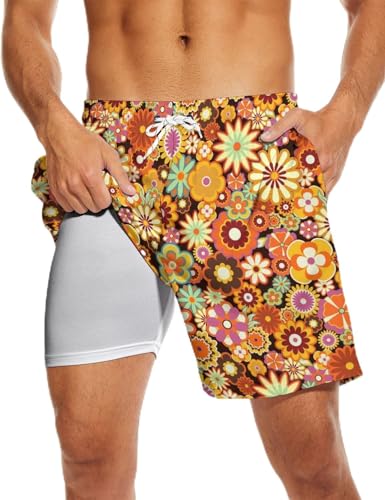 Mens Swim Trunks Swimming Trunks with Compression Liner Board Shorts 7 inch Swim Shorts Swimsuit