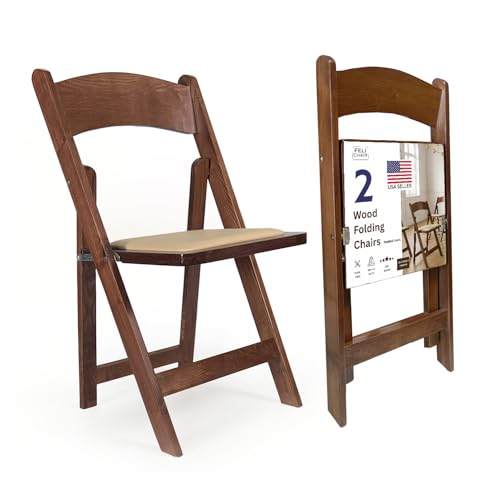Wood Folding Chair with Cushion, Stackable Durable Foldable Chairs for