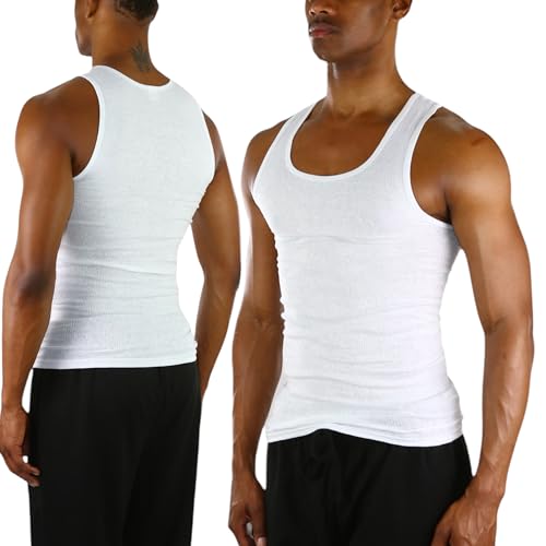 ToBeInStyle Men's Value Pack of Form Fitting Scoop Neck Sleeveless White A-Shirts3