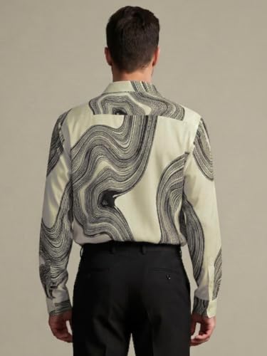 Image of GRECIILOOKS Men's Poly Blend Regular Fit Shirt | Abstract Wave Printed Shirts for Men | Trendy Button Down Stylish Shirt for Man | Casual Summer Outfit