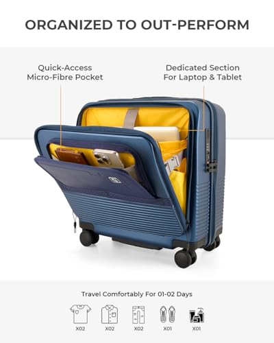 Image of EUME Overnighter Pro Luggage Trolley for Travel 18 inch, Cabin Bag | Trolley Bag Small for Luggage | with Laptop Sleeve | 100% German Bayer Polycarbonate - Tropical Blue