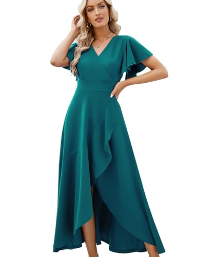 Image of ZZV Formal Dresses for Women Gowns Evening V Neck Wedding Guest Dresses