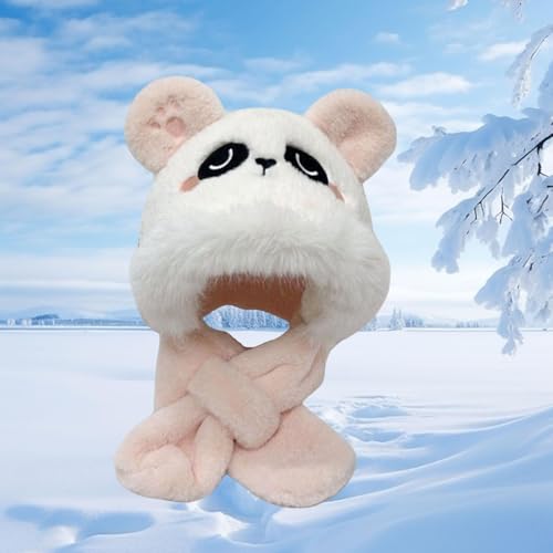 Children Hat and Scarf Plush Animal Hat Dress up Thickened Cute Winter Warm Hat Scarf Combo Baby Ear Protection Cap Boy Girls, Pink4