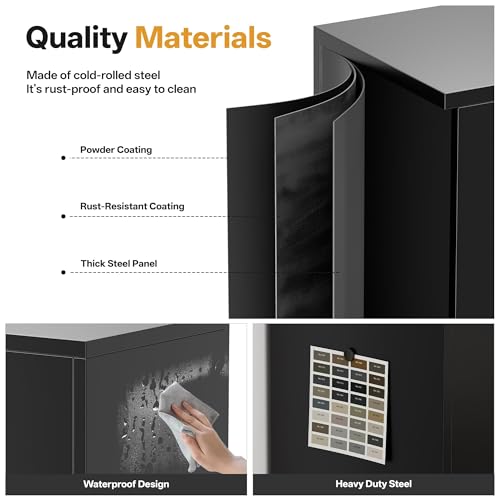 Image of Metal Storage Cabinet, 71 inch H Garage Cabinet with 2 Locking Drawers and 2 Adjustable Shelves, Black Tool Cabinet, Tall Storage Cabinet for Home, Office, Gym, School