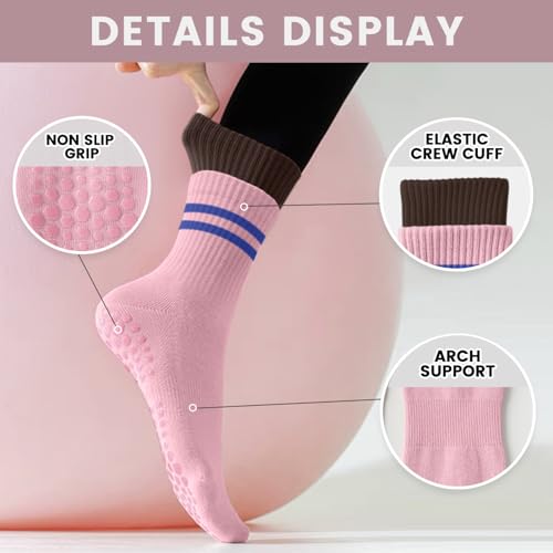Image of 6 Pairs Pilates Socks with Grips for Women - Non Slip Yoga, Barre, Grippy Socks for Pilates Reformer, Barre & Home Workout