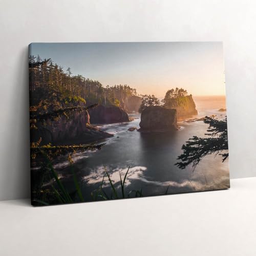 Décoration murale peinture paysage rochers coucher de soleil 80x60